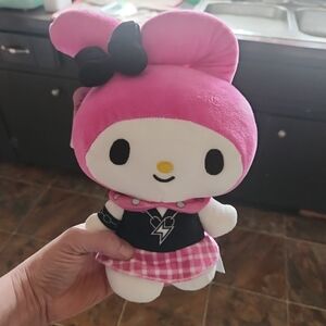 Hello Kitty My Melody Goth Plush with Pink Bow